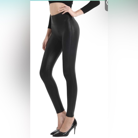 Pants - Retro Gong Womens Faux Leather Ankle Leggings Stretch High Waisted Size Small